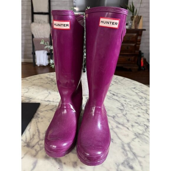 Hunter Purple Original Gloss Waterproof Rain Boots Womens Size 4B/5G - Picture 1 of 7